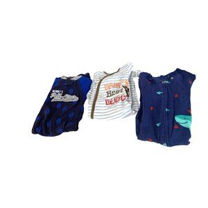 3 Piece Lot Long Sleeve 6 9 months Pajamas sleeper Footed Blue shark Daddys best